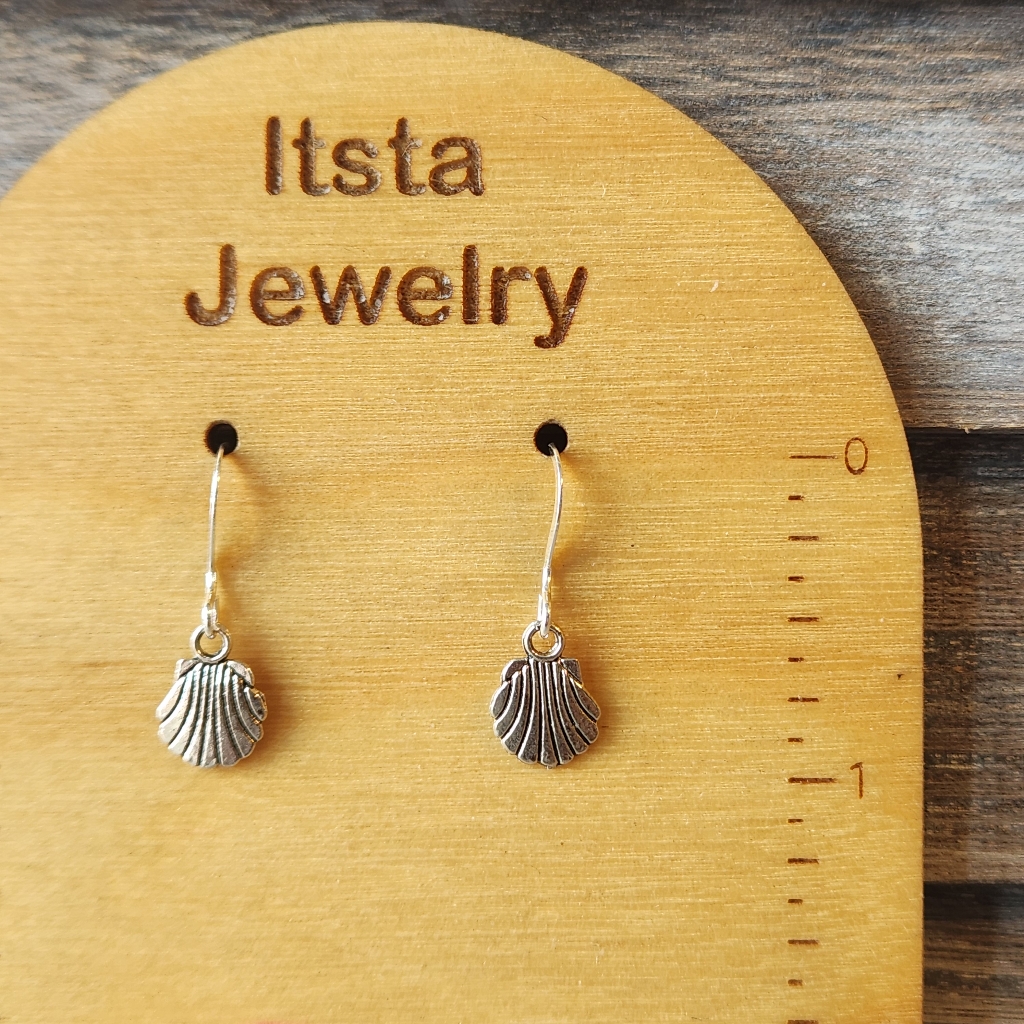 Seashell Dainty Charm Drop Earrings Sterling Silver French Earwires Beach